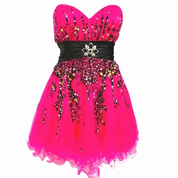Alyce Designs Pink Sequin Showgirl Jeweled Cocktail Dress Corset Back 6 Hoco - Picture 2 of 13